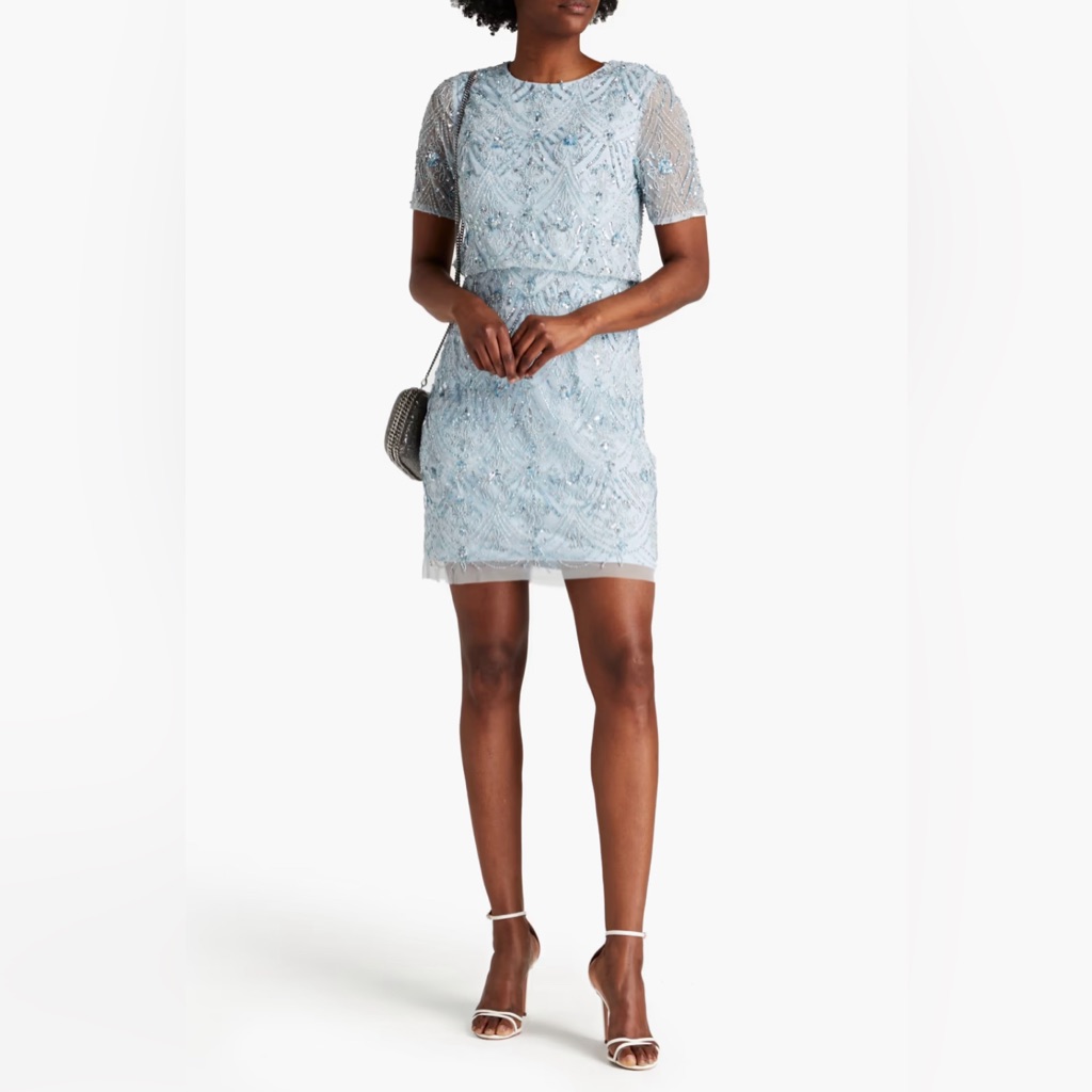 Aidan Mattox Embellished Tulle Mini Dress In Light Blue